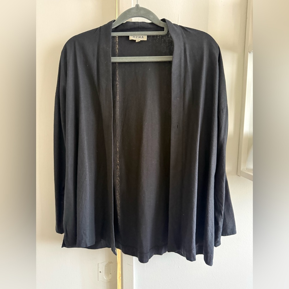 OZMA Black Raw Silk Kimono Jacket